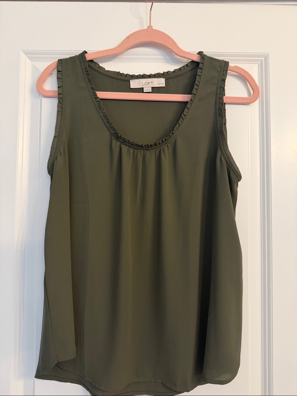 LOFT Olive Green Ruffle-Trim Sleeveless Camisole